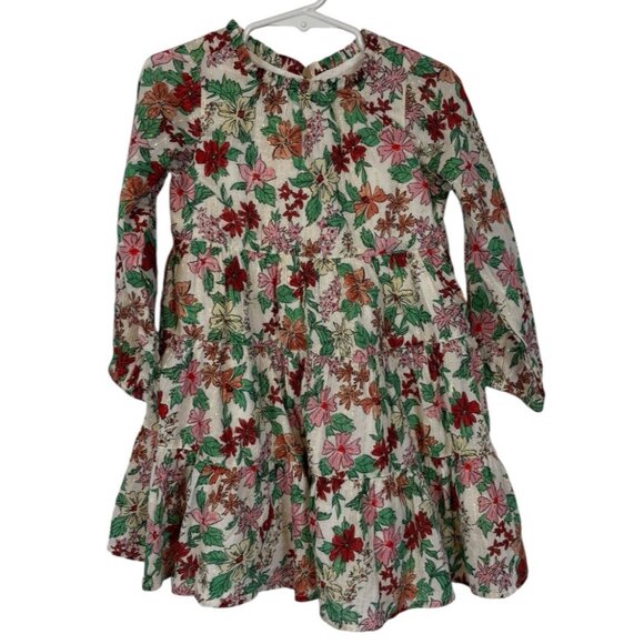 J Crew Crewcuts Tiered Dress Girls 4 Poinsettia Floral Holiday Print Metallic - Picture 1 of 5